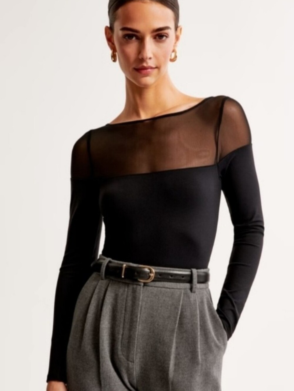 Abercrombie & Fitch Bodysuit Black Sheer Mesh Top Long Sleeve Nylon Stretch SM